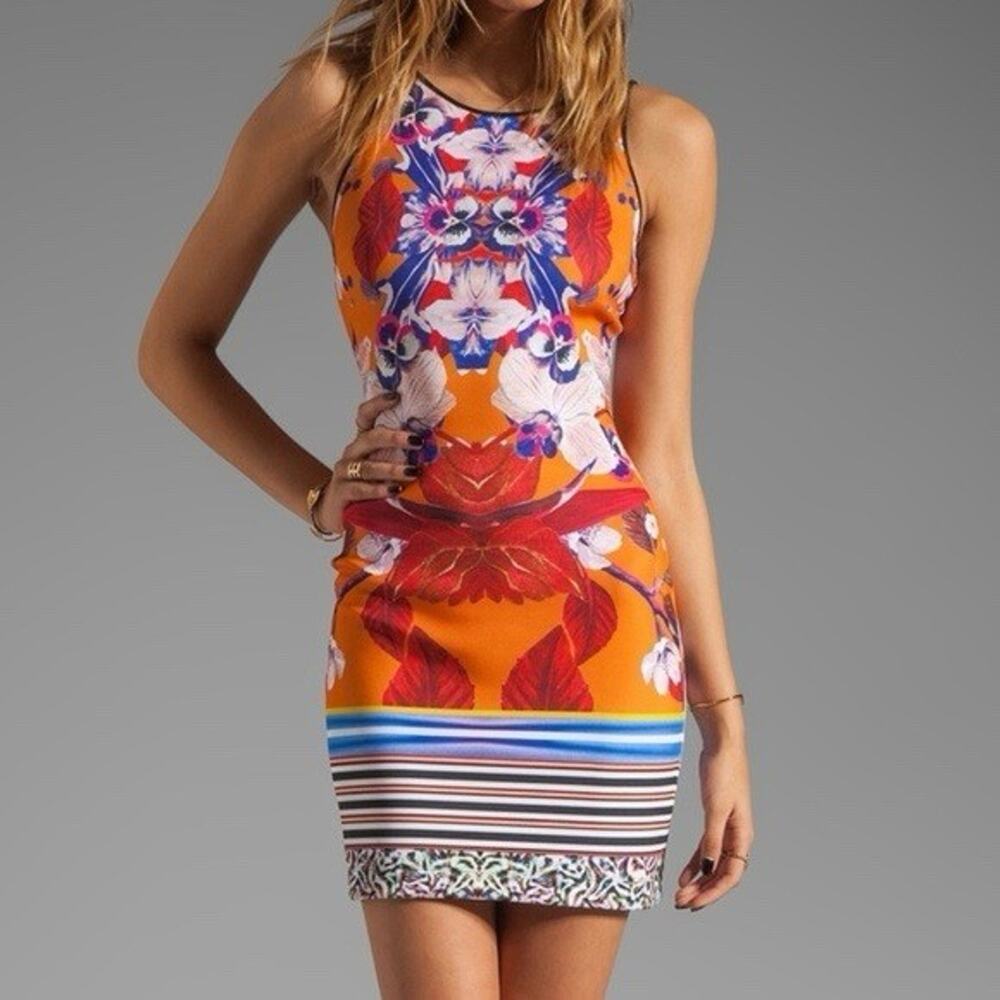 Clover Canyon Women’s Prism Orchard Neoprene Mini Dress Orange Size Small
